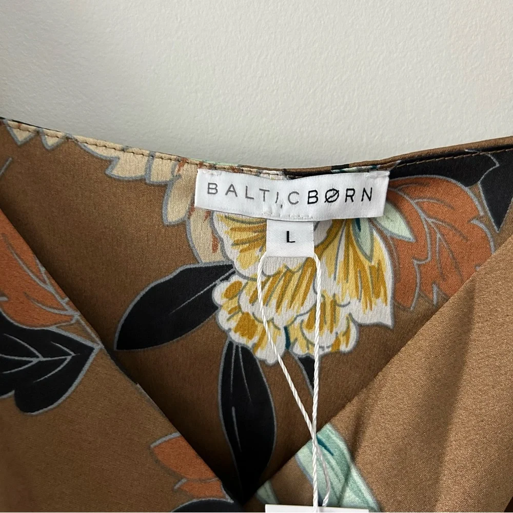 Baltic Born Brown Steffi Tulip Wrap Satin Boho Dress Mocha Floral NWT Large - Picture 5 of 10